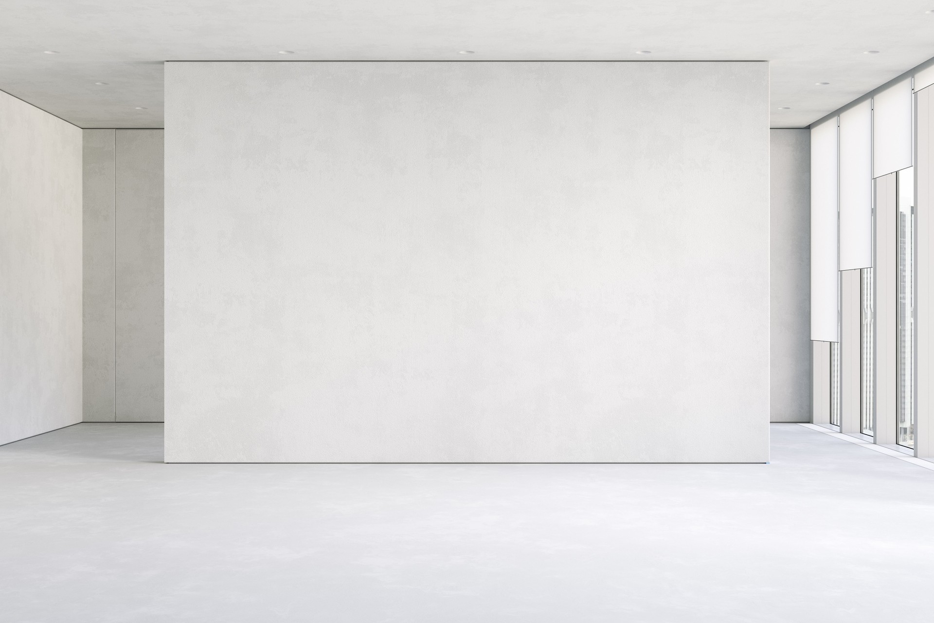 Empty white contemporary apartment with blank wall. 3d render illustration mockup.